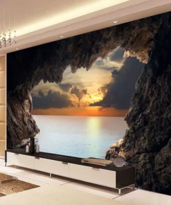 Tranh Dán Tường Hang Động Chiều Hoàng Hôn