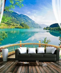 Tranh Dán Tường 3D Khổ Lớn Theo Yêu Cầu, Nhìn Ra Ban Công