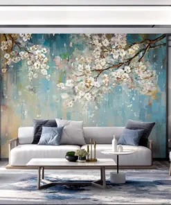 Tranh Dán Tường 3D Họa Tiết Lá Vàng Hiện Đại