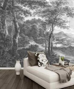 Tranh Dán Tường Chủ Đề Rừng Đen Trắng Tối Giản