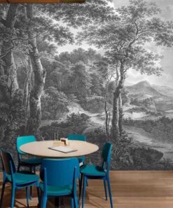 Tranh Dán Tường Chủ Đề Rừng Đen Trắng Tối Giản