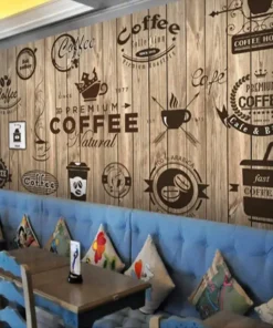 Tranh Dán Tường Họa Tiết Vân Gỗ Cổ Điển Cho Quán Cà Phê