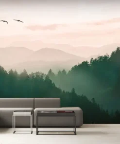 Tranh Dán Tường Phong Cảnh Núi Xanh Mờ Sương