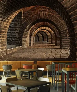 Tranh Dán Tường 3D Dạng Đường Hầm Tường Gạch