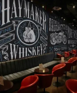 Tranh Dán Tường Phong Cách Retro Bảng Đen Hình Xe Máy