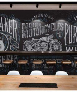 Tranh Dán Tường Phong Cách Retro Bảng Đen Hình Xe Máy