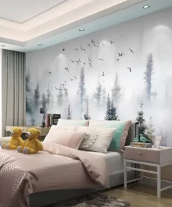 Tranh Dán Tường Tùy Chỉnh Chủ Đề Rừng, Mây Và Chim