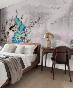 Tranh Dán Tường Phong Cách Châu Âu Hình Chim Công Xanh