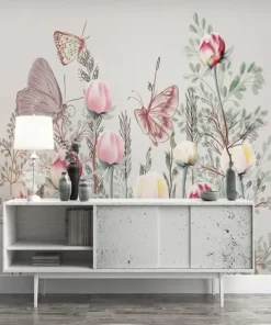Tranh Dán Tường 3D Hiện Đại, Hoa Hồng Và Bướm