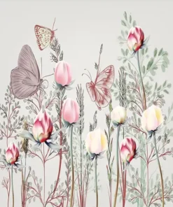 Tranh Dán Tường 3D Hiện Đại, Hoa Hồng Và Bướm