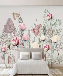 Tranh Dán Tường 3D Hiện Đại, Hoa Hồng Và Bướm