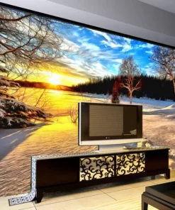 Tranh Dán Tường Phong Cảnh Tuyết Lúc Bình Minh